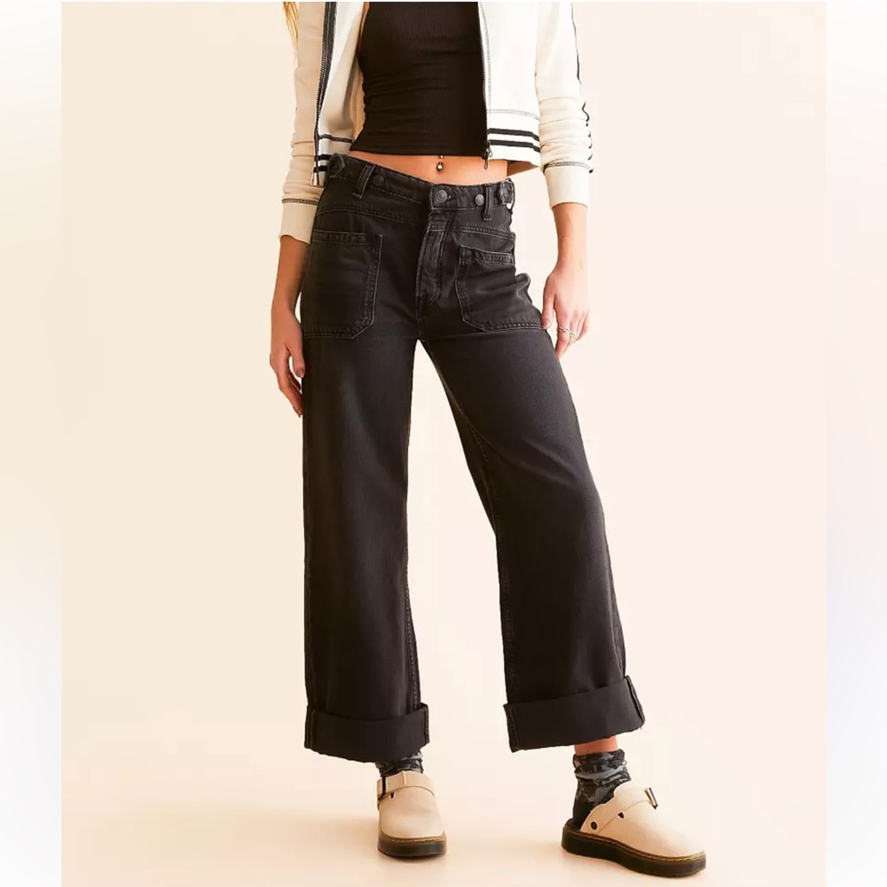 Free People Wide Leg Black Jeans